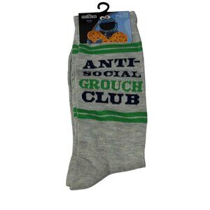 Sesame Street Anti Social Grouch Club Gray Crew Socks Men’s 6-12 New
